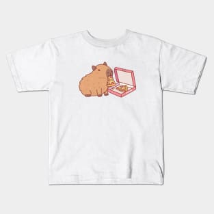 Cute Capybara Eating Pizza Kids T-Shirt